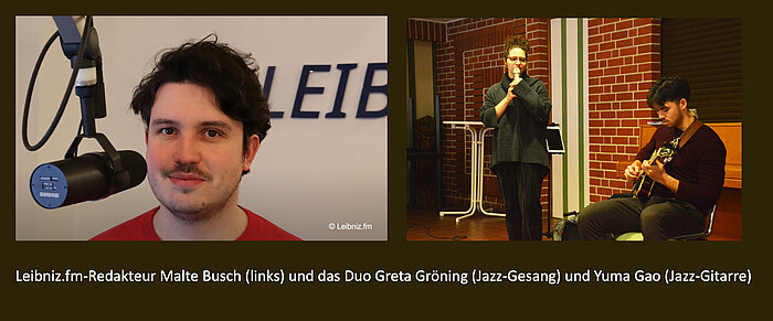 Musikredakteur Malte Busch (Leibniz.fm) und das Musikduo Gröning & Gao